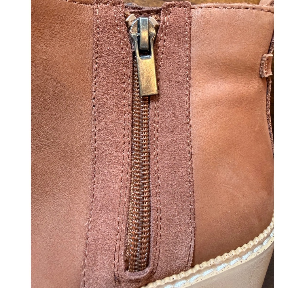 TOMS Wedge Ankle Booties Women 7 Tan Brown Leather Suede Zip Platform Boots - Picture 7 of 10